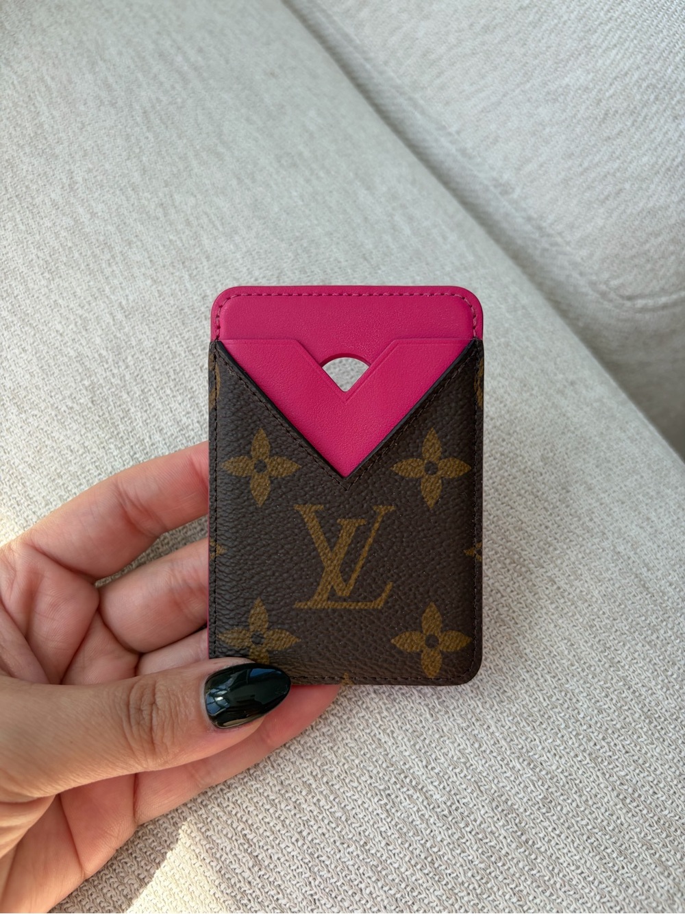 Louis Vuitton Monogram Card Holder with Pink Leather Accent